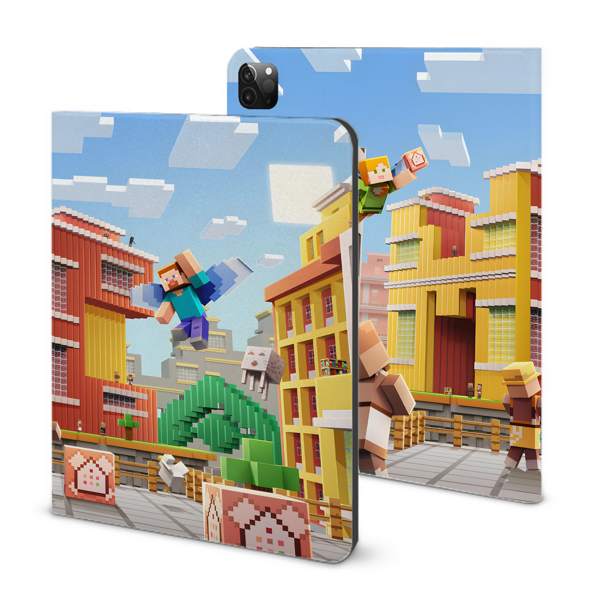 （画像用） マインクラフト ブロックの世界 Minecraft MC Block world IPadケース ペンホルダー付き ブックスタイルデザイン